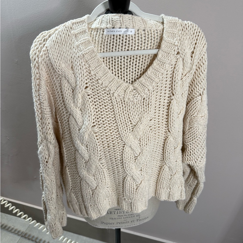 Altar’d State Cream Cable Knit Sweater